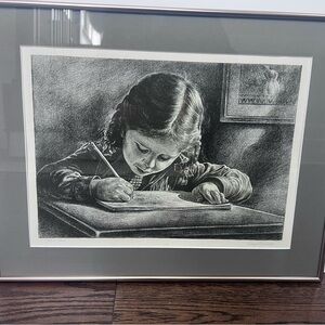 Virgil Finlay Lithograph Of Girl Writing In Book Numbered And Signed